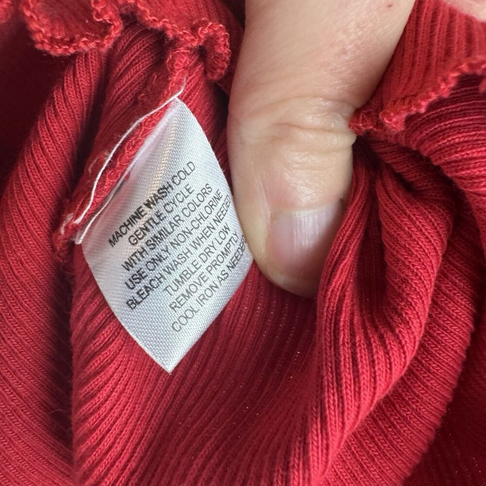 French Laundry Lace Trim Tank Top Size S Red Ribbed V Neck Fitted Y2K Lettuce Tr - Picture 7 of 8